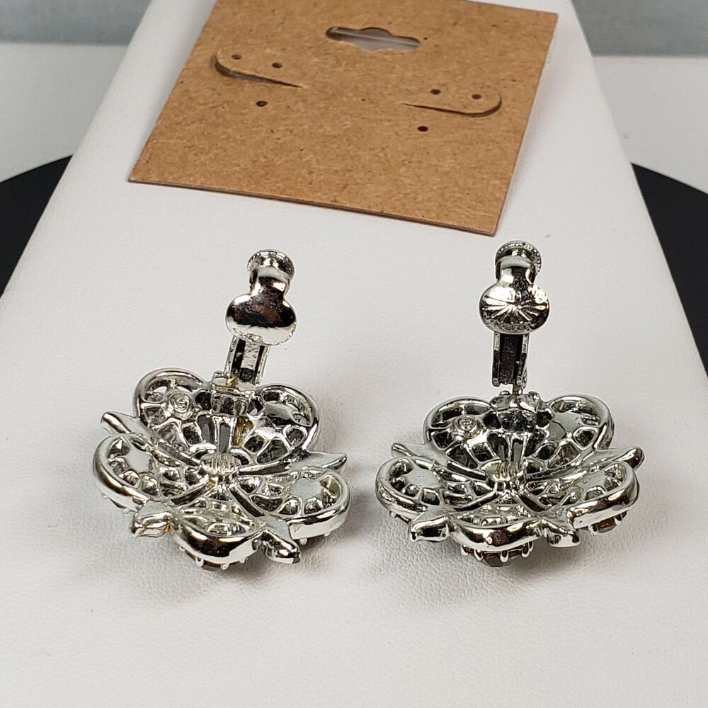 Vintage RARE Coro 1940's Dramatic Decadent Diamond Rhinestone Clip On Earrings - Picture 13 of 16